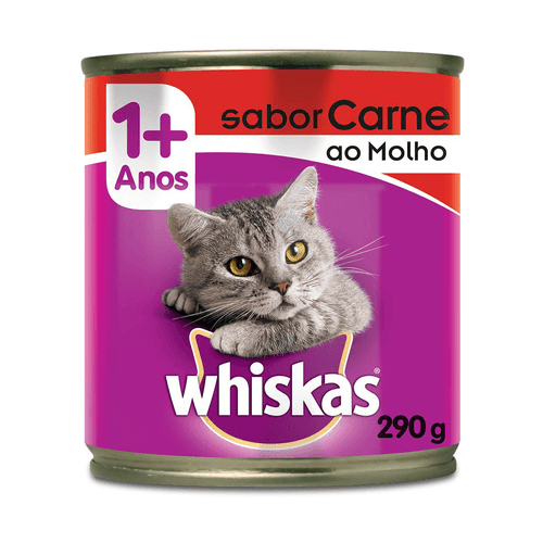 Ração Úmida Whiskas Lata Carne Ao Molho Para Gatos Adultos - 290 G