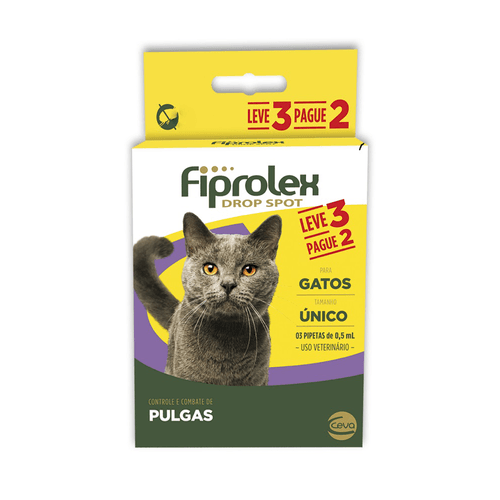 Antipulgas Ceva Fiprolex Drop Spot Para Gatos De 0.5 Ml - 3 Pipetas