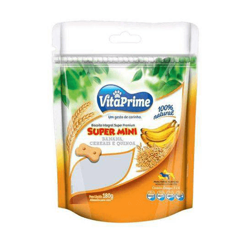 Biscoito Integral VitaPrime Super Premium Super Mini Banana, Cereais e Quinoa para Cães - 180 g