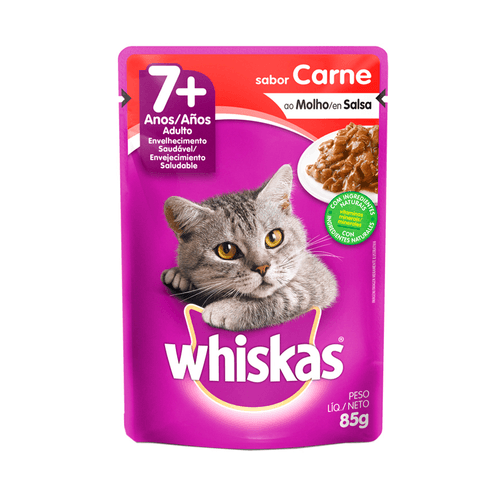 Ração Úmida Whiskas Sachê Carne Ao Molho Para Gatos Adultos Sênior 7 Anos - 85 G