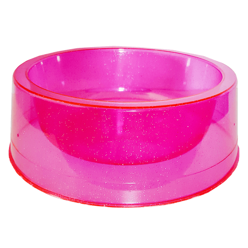 Comedouro Pet Toys Filhote Simples Rosa Transparente Com Glitter - 300 Ml